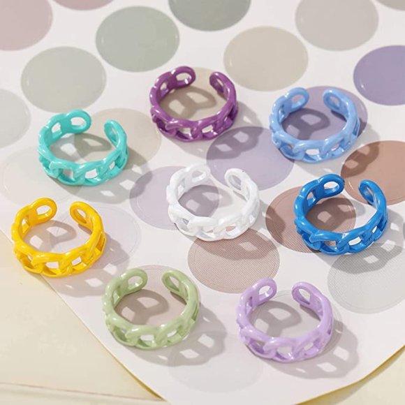 8pcs Colorful Acrylic Resin Chunky Rings for Women